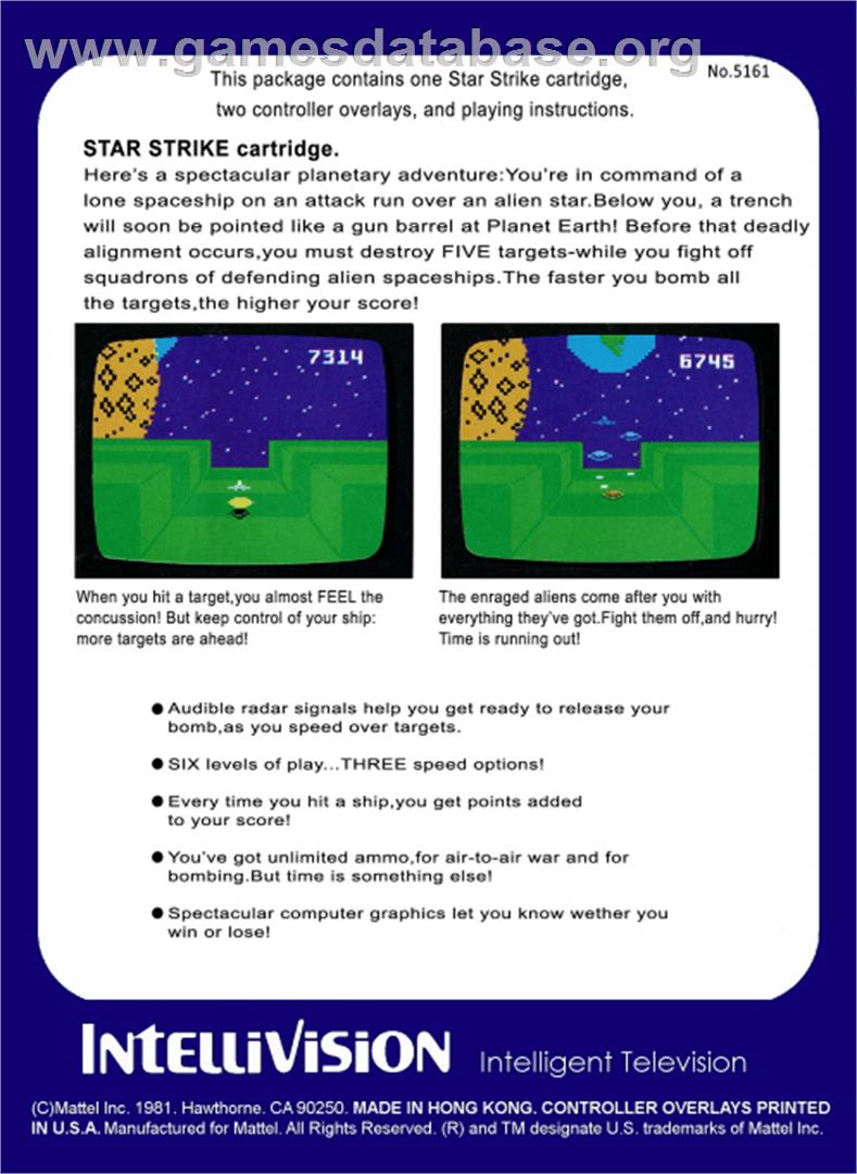 Star Strike - Mattel Intellivision - Artwork - Box Back
