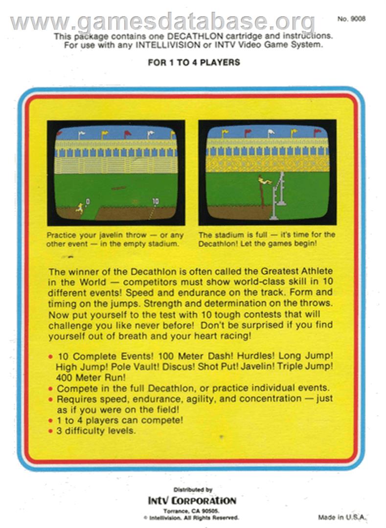 Super Pro Decathlon - Mattel Intellivision - Artwork - Box Back