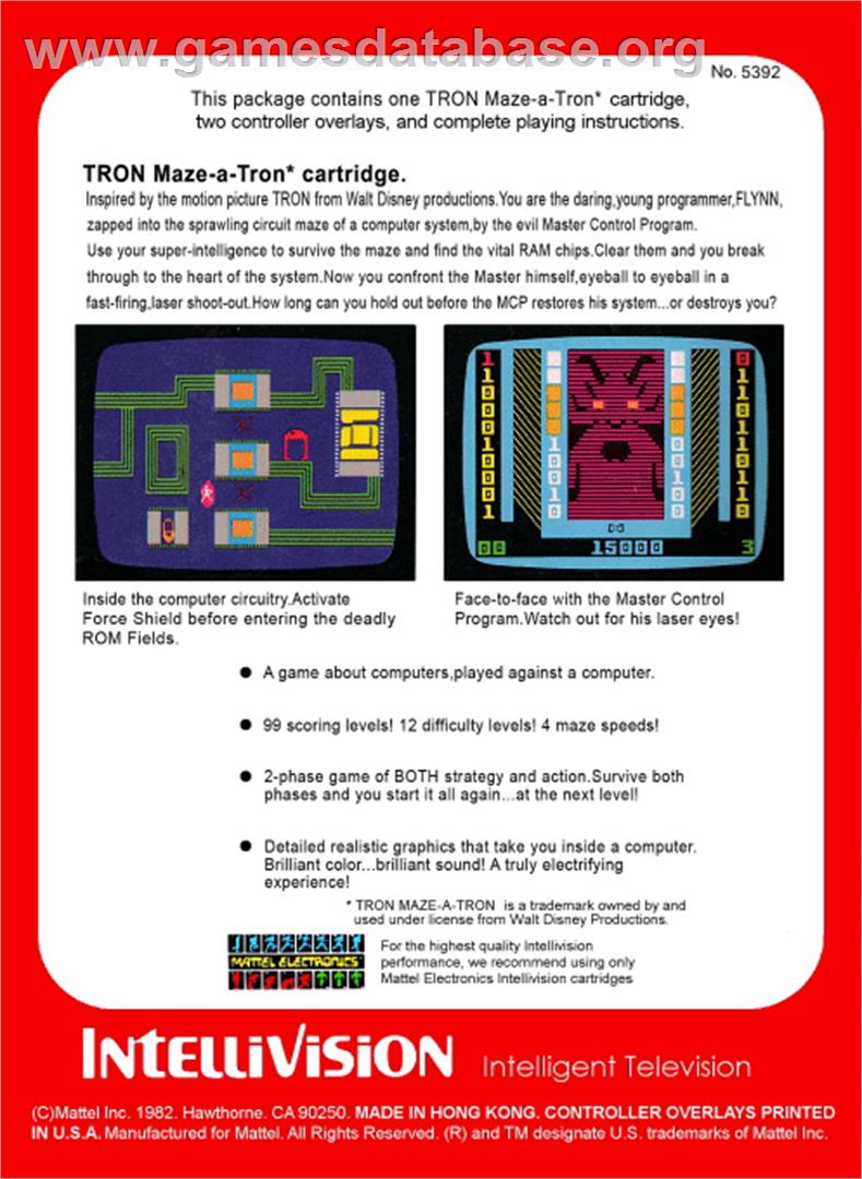 TRON: Maze-A-Tron - Mattel Intellivision - Artwork - Box Back