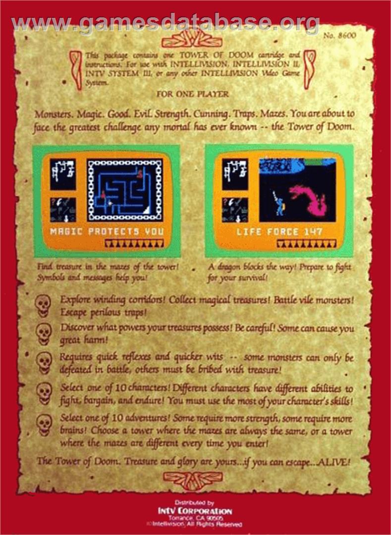 Tower of Doom - Mattel Intellivision - Artwork - Box Back