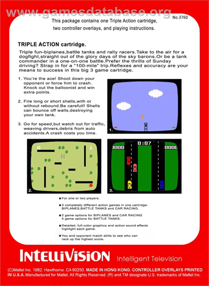 Triple Action - Mattel Intellivision - Artwork - Box Back