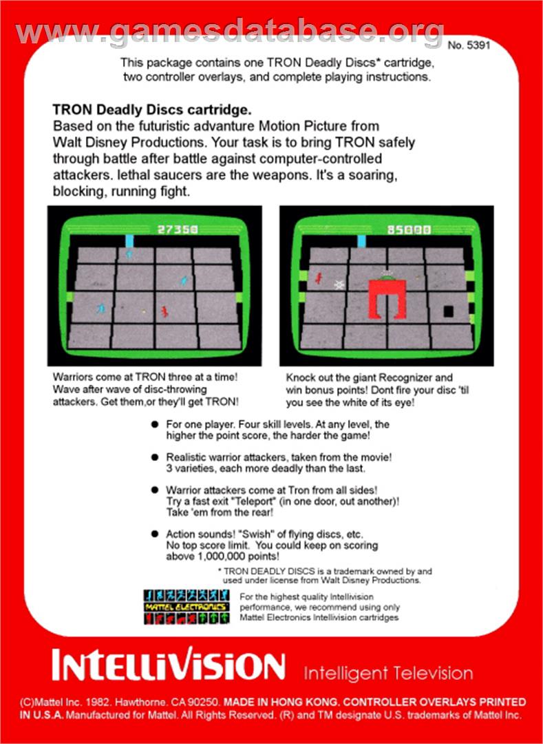 Tron: Deadly Discs - Mattel Intellivision - Artwork - Box Back