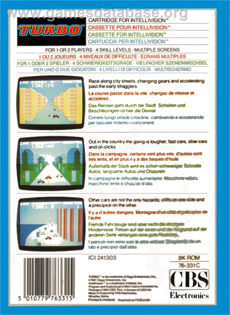 Turbo - Mattel Intellivision - Artwork - Box Back