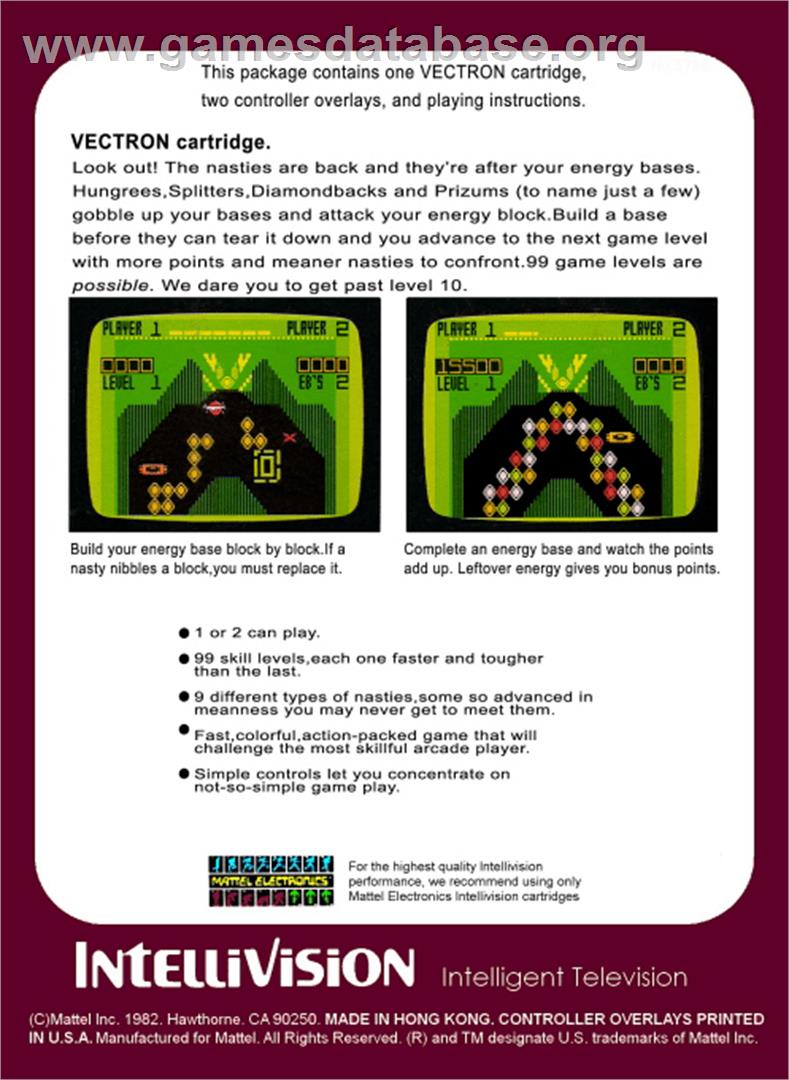 Vectron - Mattel Intellivision - Artwork - Box Back