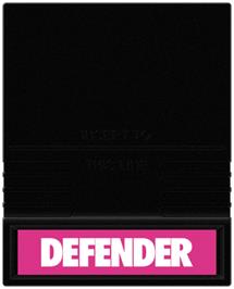 Cartridge artwork for Defender on the Mattel Intellivision.