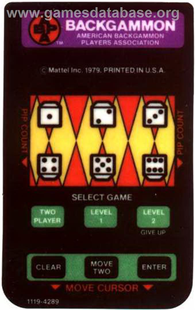 ABPA Backgammon - Mattel Intellivision - Artwork - Overlay