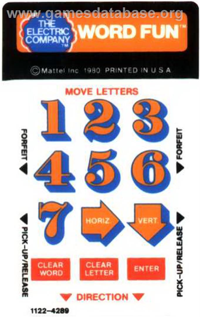 Electric Company: Word Fun - Mattel Intellivision - Artwork - Overlay