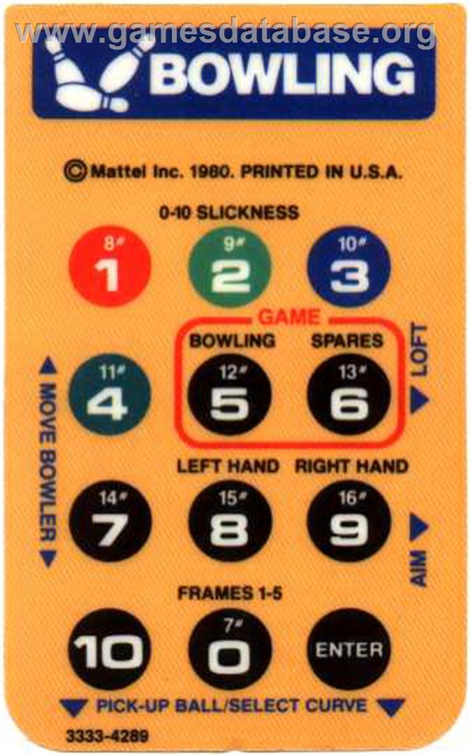 PBA Bowling - Mattel Intellivision - Artwork - Overlay