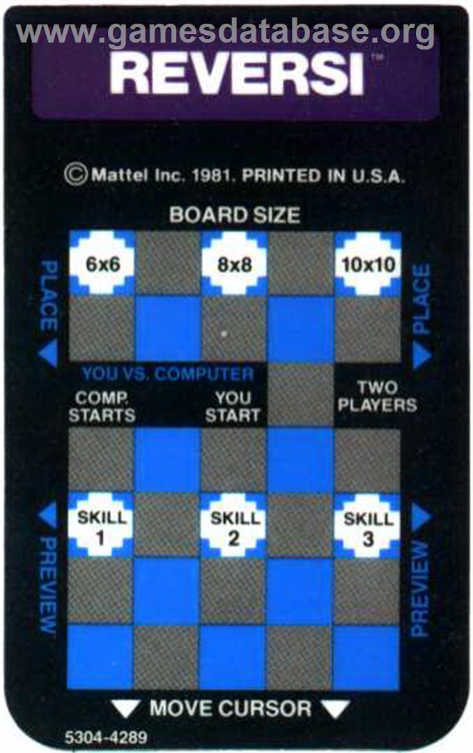 Reversi - Mattel Intellivision - Artwork - Overlay