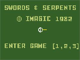 Title screen of Swords And Serpents on the Mattel Intellivision.