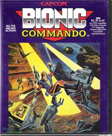 Box cover for Bionic Commando on the Microsoft DOS.