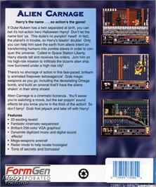 Box back cover for Alien Carnage on the Microsoft DOS.