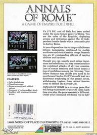 Box back cover for Annals Of Rome on the Microsoft DOS.