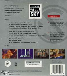 Box back cover for Beneath A Steel Sky on the Microsoft DOS.