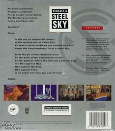 Box back cover for Beneath a Steel Sky on the Microsoft DOS.