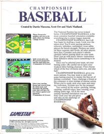 Box back cover for Championship Baseball on the Microsoft DOS.