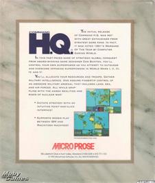Box back cover for Command H.Q. on the Microsoft DOS.