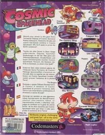 Box back cover for Cosmic Spacehead on the Microsoft DOS.