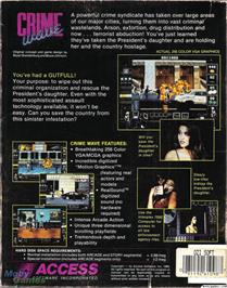 Box back cover for Crime Wave on the Microsoft DOS.