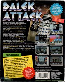 Box back cover for Dalek Attack on the Microsoft DOS.