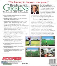 Box back cover for David Leadbetter's Golf on the Microsoft DOS.