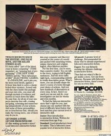 Box back cover for Deadline (Infocom) on the Microsoft DOS.
