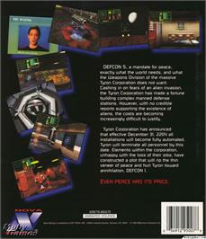 Box back cover for Defcon 5 (1987) on the Microsoft DOS.