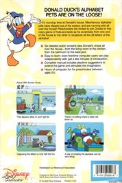 Box back cover for Donald's Alphabet Chase on the Microsoft DOS.