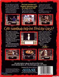 Box back cover for Elvira on the Microsoft DOS.