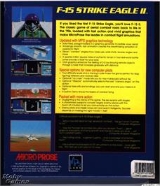 Box back cover for F-15 Strike Eagle 2 on the Microsoft DOS.