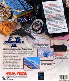Box back cover for F-15 Strike Eagle 3 on the Microsoft DOS.