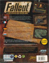 Box back cover for Fallout (1991) on the Microsoft DOS.