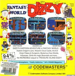 Box back cover for Fantasy World Dizzy on the Microsoft DOS.