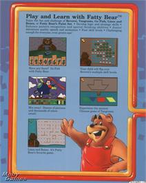 Box back cover for Fatty Bear's FunPack on the Microsoft DOS.