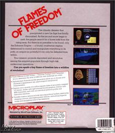 Box back cover for Flames of Freedom on the Microsoft DOS.