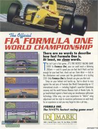 Box back cover for Formula One on the Microsoft DOS.