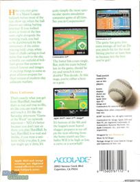 Box back cover for HardBall! on the Microsoft DOS.