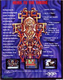 Box back cover for Heirs to the Throne on the Microsoft DOS.