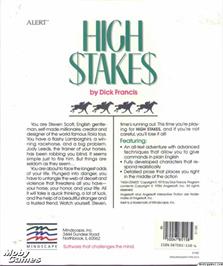 Box back cover for High Stakes on the Microsoft DOS.