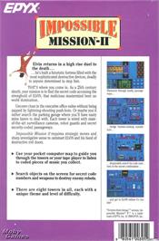 Box back cover for Impossible Mission II on the Microsoft DOS.
