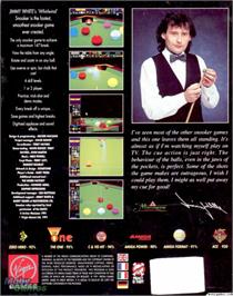 Box back cover for Jimmy White's Whirlwind Snooker on the Microsoft DOS.