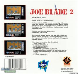 Box back cover for Joe Blade II on the Microsoft DOS.