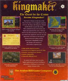 Box back cover for Kingmaker - The Quest for The Crown on the Microsoft DOS.