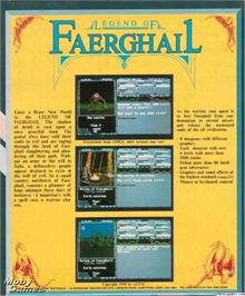 Box back cover for Legend of Faerghail on the Microsoft DOS.