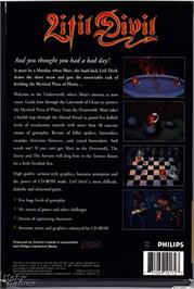 Box back cover for Litil Divil on the Microsoft DOS.