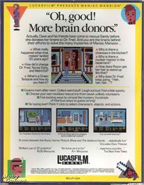Box back cover for Maniac Mansion on the Microsoft DOS.