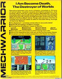Box back cover for MechWarrior on the Microsoft DOS.