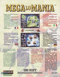 Box back cover for Mega Lo Mania on the Microsoft DOS.