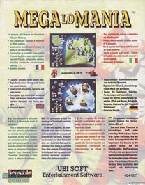 Box back cover for Mega lo Mania on the Microsoft DOS.