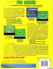 Box back cover for Microprose Pro Soccer on the Microsoft DOS.